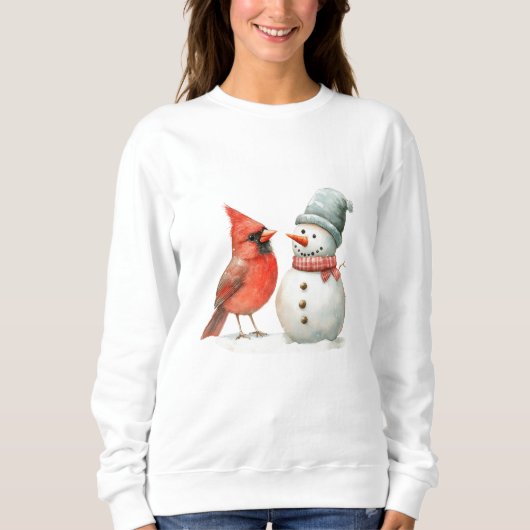Cute Snowman with Bird Winter Christmas Scene Trui (Voorkant)