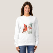Cute Snowman with Bird Winter Christmas Scene Trui (Voorkant volledig)