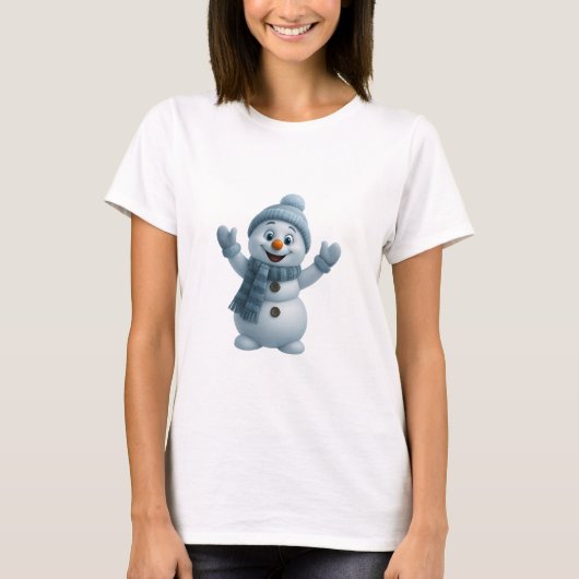 Cute Snowman with Blue Scarf – Adorable Winter Chr T-shirt (Voorkant)