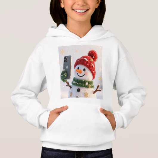 Cute Snowman With Phone Kids Hoodie (Voorkant)