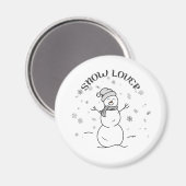 Cute Snowman with SNOW LOVER Text and Snowflakes   Magneet (Voorkant / Achterkant)