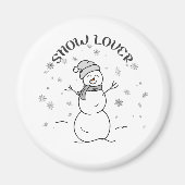 Cute Snowman with SNOW LOVER Text and Snowflakes   Magneet (Voorkant)