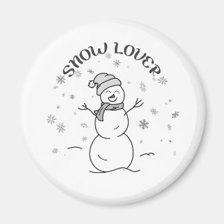 Cute Snowman with SNOW LOVER Text and Snowflakes   Magneet