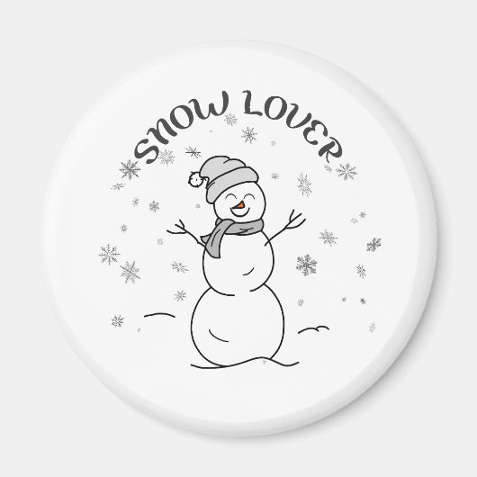 Cute Snowman with SNOW LOVER Text and Snowflakes   Magneet (Voorkant)
