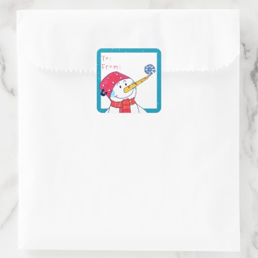Cute Snowman with Snowflake Christmas Gift Vierkante Sticker (Tas)