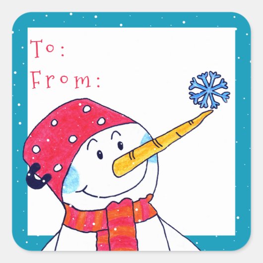 Cute Snowman with Snowflake Christmas Gift  Vierkante Sticker (Voorkant)