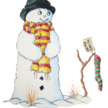 Cute snowman with snowflakes christmas scene kerstsok<br><div class="desc">The cute snowman on this luxury blue christmas stocking is looking very smart in his stripy scarf and his black hat. The happy snowman has a smile on his face as he looks down to his stripy Christmas stocking that he’s carefully hung on a tree branch that’s sticking out from...</div>