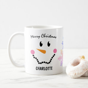Cute Snowman's Face, Snowflakes, Zante kerst Koffiemok