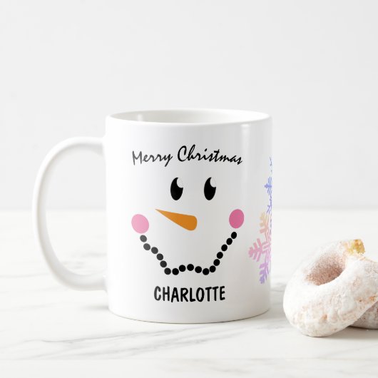 Cute Snowman's Face, Snowflakes, Zante kerst Koffiemok (Met donut)