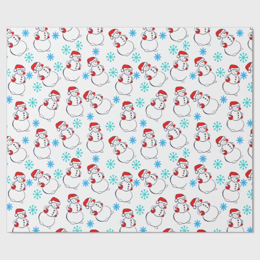 Cute Snowmen Cartoon Pattern Cadeaupapier (Vlak)