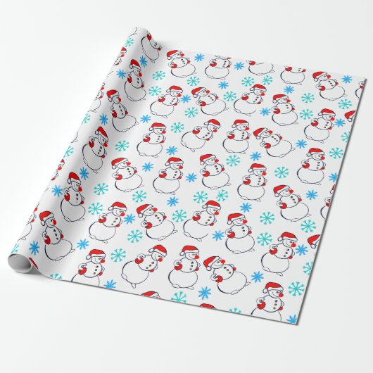 Cute Snowmen Cartoon Pattern Cadeaupapier (Uitgerold)