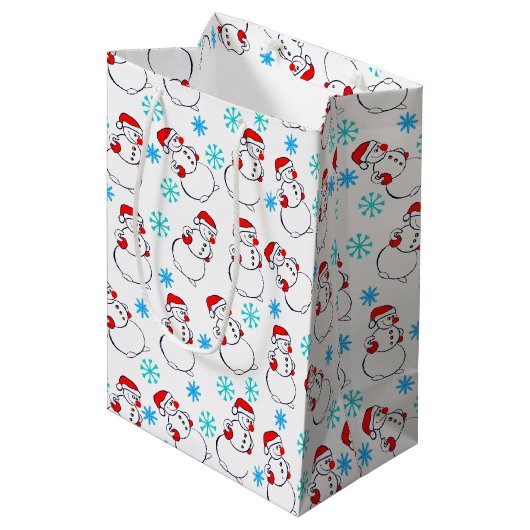 Cute Snowmen Cartoon Pattern Medium Cadeauzakje (Voorkant Gekanteld)