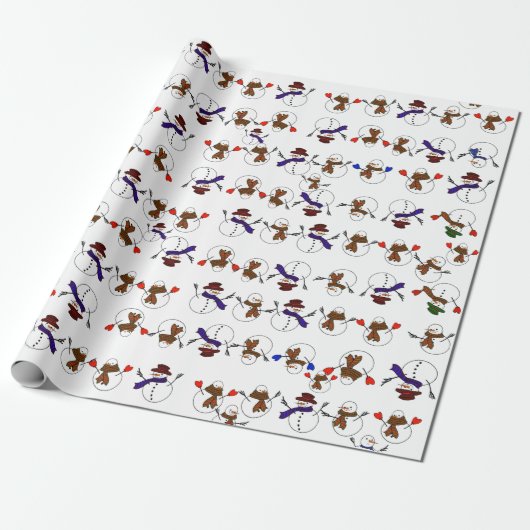 Cute Snowmen Christmas Cadeaupapier (Uitgerold)