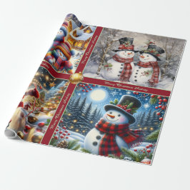Cute Snowmen Christmas Wrapping Paper with Text Cadeaupapier