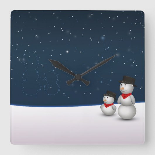 Cute Snowmen Constellation Vierkante Klok (Voorkant)