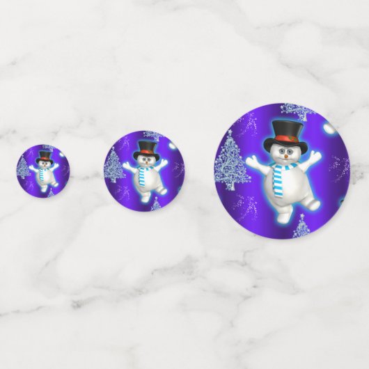 Cute Snowmen dansen op blauw kerstfeest Confetti (Voorkanten)
