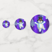 Cute Snowmen dansen op blauw kerstfeest Confetti (Achterkanten)