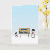 Cute Snowmen die een Happy Birthday-kaart wenst Kaart (Gele Bloem)