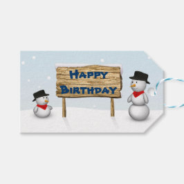 Cute Snowmen die Happy Birthday wenst Cadeaulabel