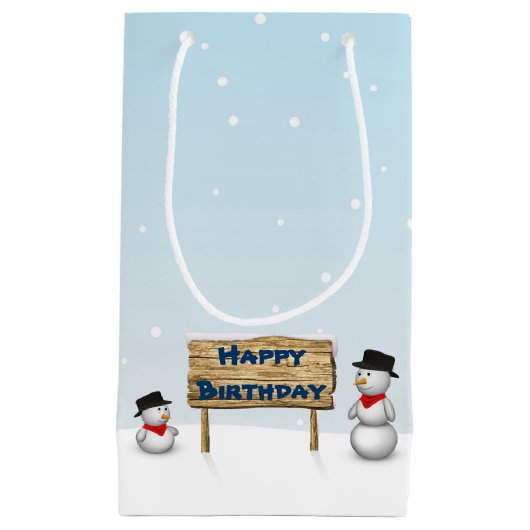 Cute Snowmen die Happy Birthday wenst Klein Cadeauzakje (Voorkant)