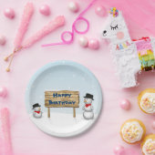 Cute Snowmen die Happy Birthday wenst Papieren Bordje (Feest)