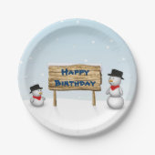 Cute Snowmen die Happy Birthday wenst Papieren Bordje (Voorkant)