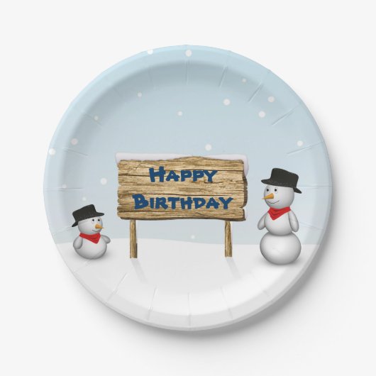 Cute Snowmen die Happy Birthday wenst Papieren Bordje (Voorkant)