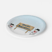 Cute Snowmen die Happy Birthday wenst Papieren Bordje (Gekanteld)