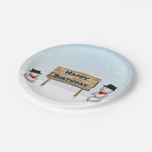Cute Snowmen die Happy Birthday wenst Papieren Bordje (Gekanteld)