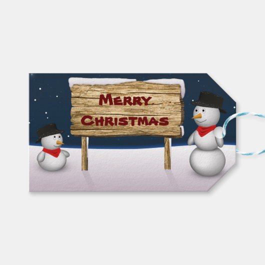 Cute Snowmen die vrolijk kerstfeest wensen Cadeaulabel (Voorkant (Horizontaal))