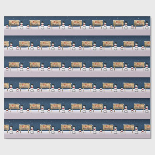 Cute Snowmen die vrolijk kerstfeest wensen Cadeaupapier (Vlak)