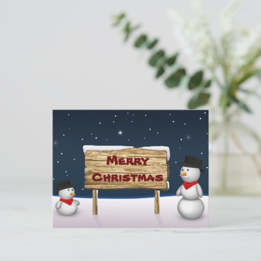 Cute Snowmen die vrolijk kerstfeest wensen Feestdagenkaart (Staand voorkant)