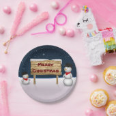 Cute Snowmen die vrolijk kerstfeest wensen Papieren Bordje (Feest)