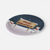 Cute Snowmen die vrolijk kerstfeest wensen Papieren Bordje (Gekanteld)