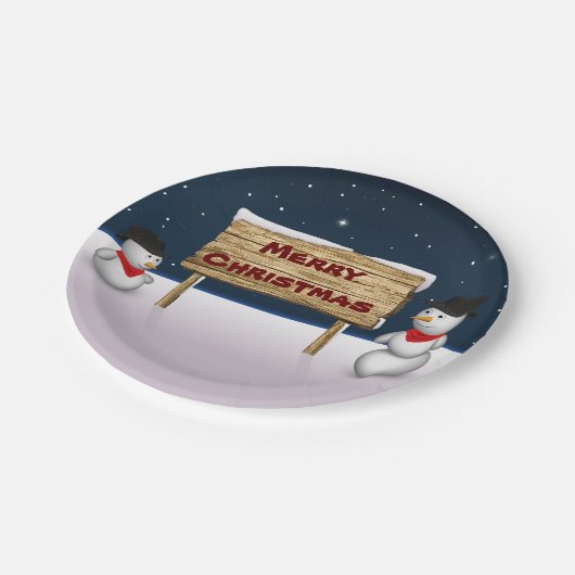 Cute Snowmen die vrolijk kerstfeest wensen Papieren Bordje (Gekanteld)