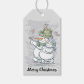 Cute Snowmen en Birds Cadeaulabel (Voorkant)