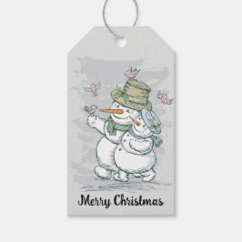 Cute Snowmen en Birds Cadeaulabel