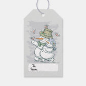Cute Snowmen en Birds Cadeaulabel (Achterkant)