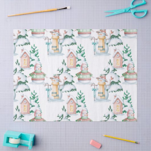 Cute Snowmen en Kerstbomen Ontkoppeling Tissuepapier (Craft)