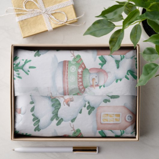Cute Snowmen en Kerstbomen Ontkoppeling Tissuepapier (Geschenk)