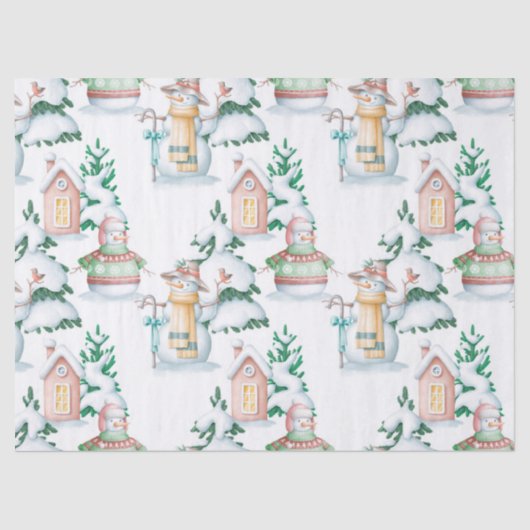 Cute Snowmen en Kerstbomen Ontkoppeling Tissuepapier (Voorkant)