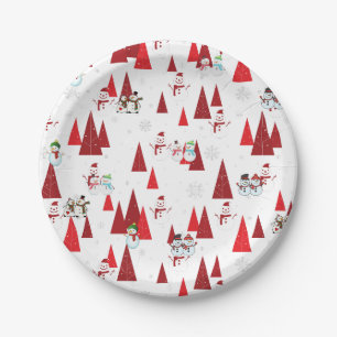Cute Snowmen en kerstbomen Papieren Bordje