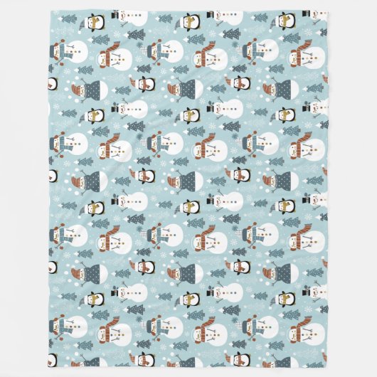 Cute Snowmen en Penguins Fleece Blanket (Voorkant)