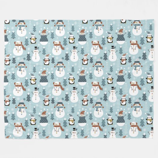 Cute Snowmen en Penguins Fleece Blanket (Voorkant (Horizontaal))