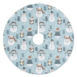 Cute Snowmen en Penguins Fleece Kerstboom Rok