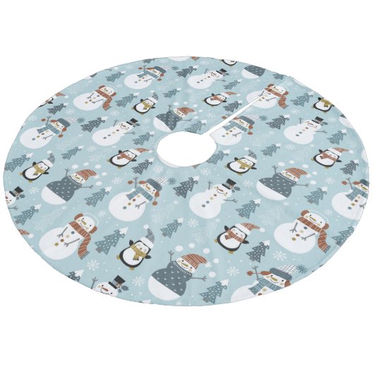 Cute Snowmen en Penguins Fleece Kerstboom Rok (Gekanteld)