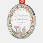 Cute Snowmen en Rustic Winter Berry Wreath Metalen Ornament (Links)