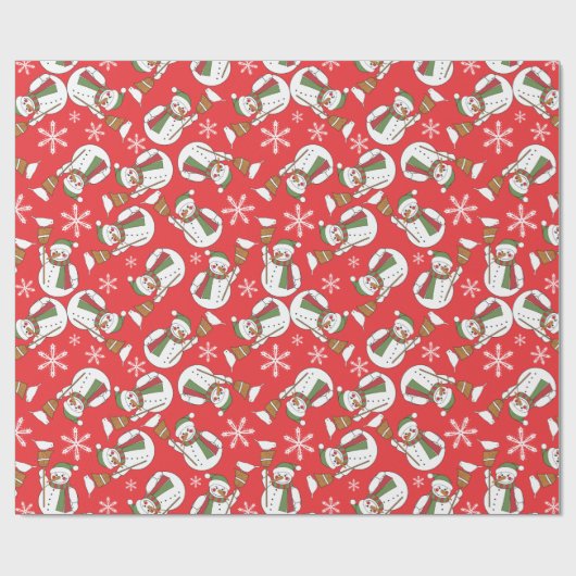 Cute Snowmen en Snowflakes Kerstmis Cadeaupapier (Vlak)