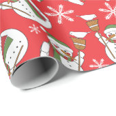 Cute Snowmen en Snowflakes Kerstmis Cadeaupapier (Rol Hoek)