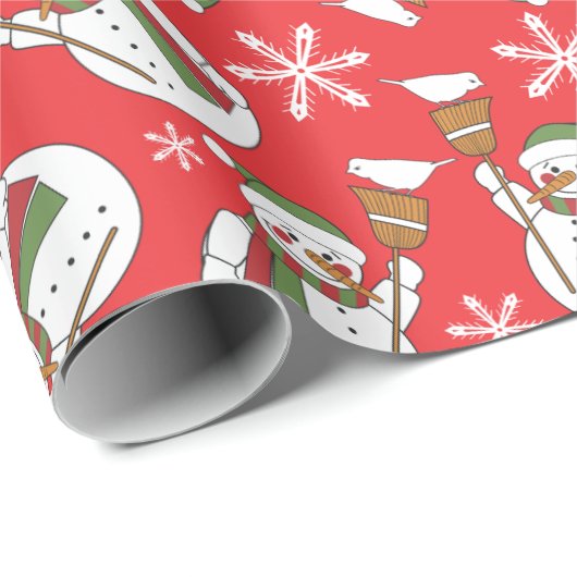 Cute Snowmen en Snowflakes Kerstmis Cadeaupapier (Rol Hoek)
